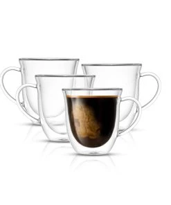JoyJolt Serene Double Wall Coffee Glasses, 13.5 oz Set of 4