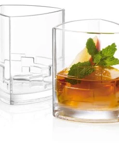 JoyJolt Revere Triangle Crystal Double Old Fashioned Whiskey Glasses - 13 oz - Set of 2