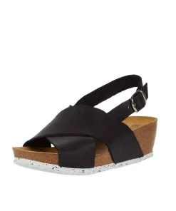 Eric Michael TARA CRISS CROSS WEDGE in Black Leather - women