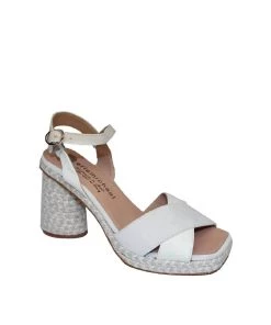 Eric Michael Sophie Espadrille Barrel Heel in White Leather - women