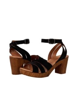 Eric Michael LUNA WOODEN HEEL ANKLE STRAP in Black Suede - women
