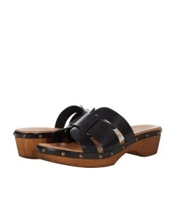 Eric Michael NASH OPEN TOE WOODEN CLOG in Black Leather - women