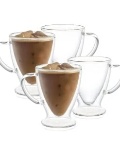 JoyJolt Declan Irish Double Wall Coffee Glasses - 10 oz - Set of 4
