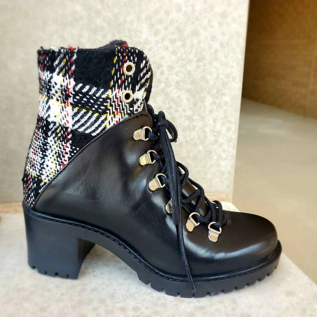 Eric Michael Women'S Violet Combat Boot in Black Combo 2 Eric Michael Women'S Violet Combat Boot in Black Combo